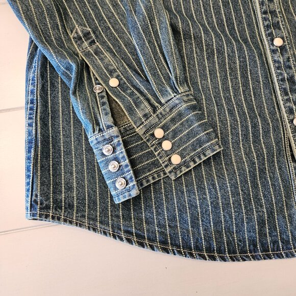 Striped Indigo Western Shirt - Size L - Picture 6 of 8